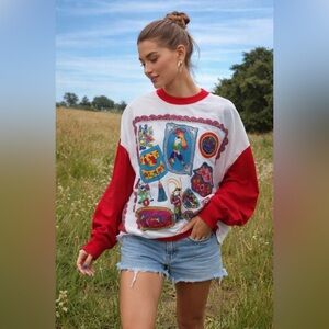 Koret vintage and rare Asian art print red sweatshirt, size large